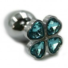 Серебряная анальная пробка из алюминия с нежно-голубыми кристаллами в форме цветка (Small)